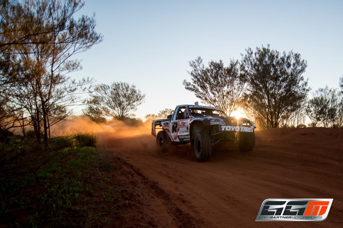 Gartner and Jennings blasting their way to Finke at Sunrise in the Ford F-150 Trophy Truck
