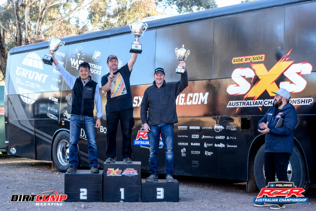 Polaris RZR Championship Winners in Canberra: Tada Niihori (2nd) - Chris Sutton (1st) - Ewan McClue (3rd)