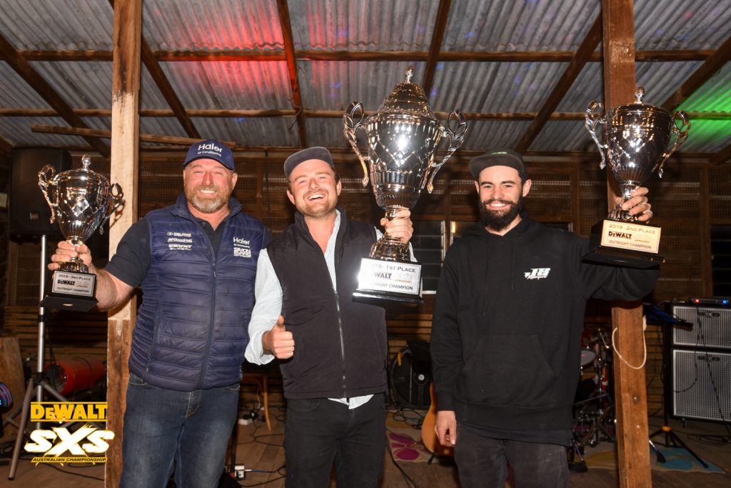 Simon Evans (3rd Outright), Jackson Evans (1st Outright) and James Shipp (2nd Outright) - SXS Turbo and Outright 2019 Champions
